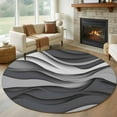 thumbnail image 1 of Black Grey Ombre Round Rugs 8ft, Abstract Grey Wave Texture Gradient Non Slip Washable Rug Runner, Low Pile Indoor Floor Carpet Mat Bathroom Rugs for Living Room, Bedroom, Kids Room, 1 of 9
