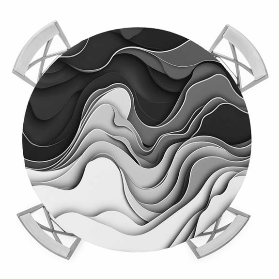 Black Grey Ombre Round Tablecloth for 36-44 Inch Tables,Fitted Table Cover with Elastic Edge,Abstract Modern Geometric Moire Art Waterproof Outdoor Table Cloth Protector for Patio Garden Dinner