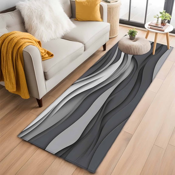 Black Grey Ombre Runner Rug 2x6 FT,Non Slip Hallway Rugs,Modern Geometric Abstract Moire Art Washable Soft Floor Carpet Throw Runner Carpet Long Rugs for Entryway Kitchen Bedside Sliding Door
