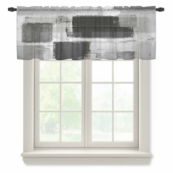 Black Grey Ombre Sheer Curtains Valances for Windows Vintage Abstract Smear Aesthetics Chiffon Kitchen Valances for Cafe, Rod Pocket Voile Window Treatments Curtains for Living Room Bedroom, 42"x12"