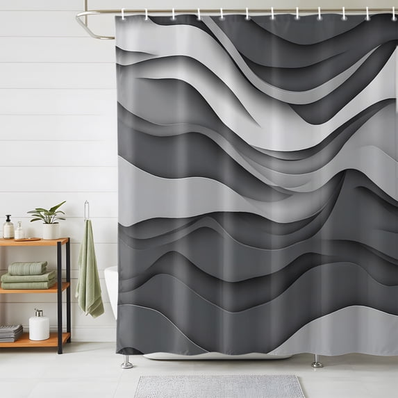 Black Grey Ombre Shower Curtains for Bathroom, Abstract Grey Wave Texture Gradient Waterproof Fabric Shower Curtain, Decorative Bathroom Curtain for Bathtub, 72"x72" , No Hooks Included