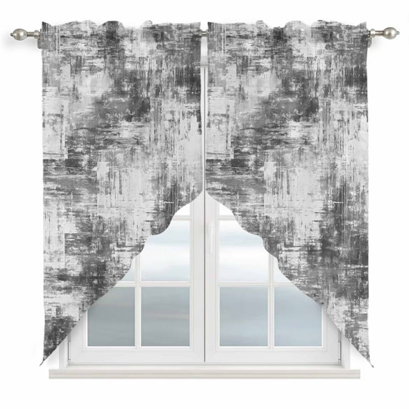 Black Grey Ombre Swag Valances for Windows, Kitchen Curtains 36 Inch Length 2 Panels Set, Gradient Abstract Art Vintage Short Curtains for Small Windows Rod Pocket Cafe Curtains Drapes 28"x36"
