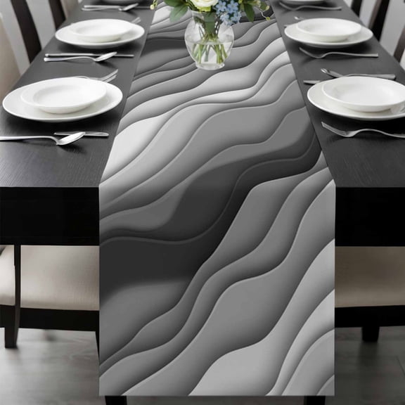 Black Grey Ombre Table Runner 120 Inches Long, Modern Geometric Abstract Aesthetic Cream Kitchen Coffee Dining Table Decoration for Home Party Birthday Wedding Home Decor 13x120 Inches