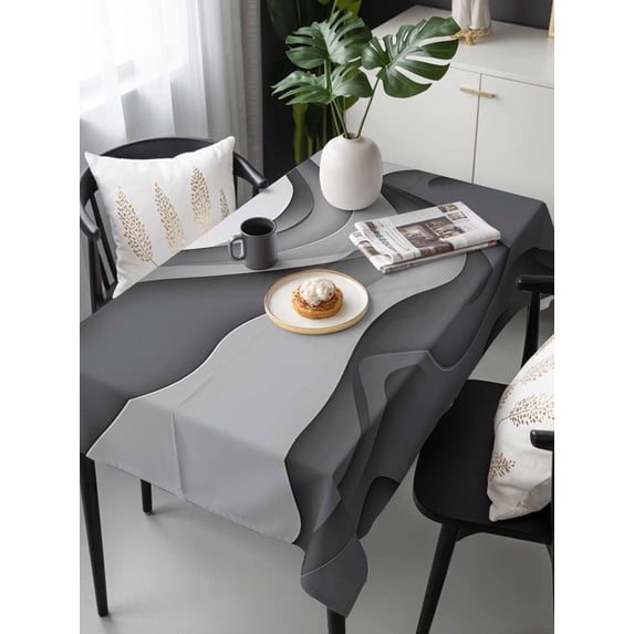 Black Grey Ombre Tablecloth Rectangle Table Cloths 54x108, Waterproof Tablecloth Outdoor Table Cloth, Modern Geometric Abstract Moire Art Washable Table Cover for Kitchen Dinning Party