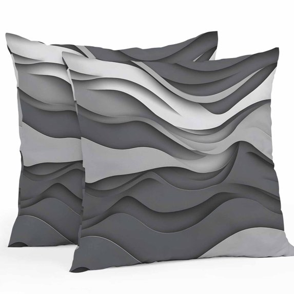 Black Grey Ombre Throw Pillow Covers 20x20 Inch Set of 2, Abstract Grey Wave Texture Gradient Waterproof Outdoor Pillow Covers, Decorative Cushion Pillowcases for Couch, Sofa, Bed, Garden, Patio