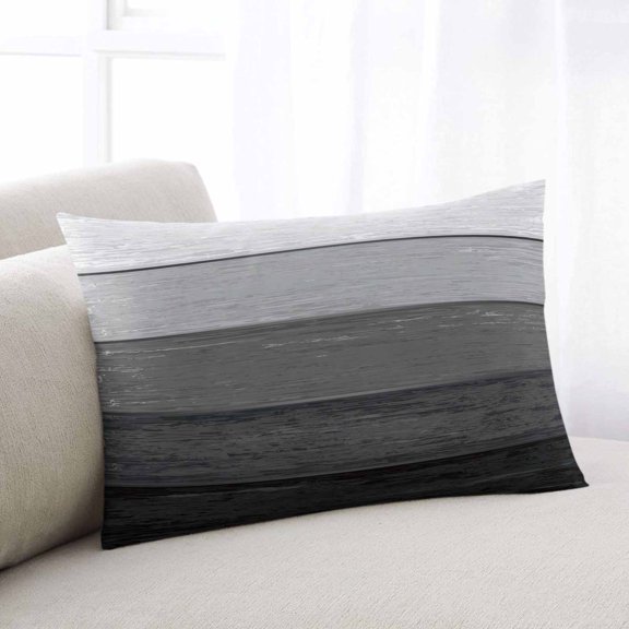 Black Grey Ombre Throw Pillow Covers, Farmhouse Vintage Wooden Striped Soft Breathable Pillow Cases with Invisible Zipper for Sleeping, Toddler Pillowcases for Couch Bed Sofa Chair 12x20 Inches