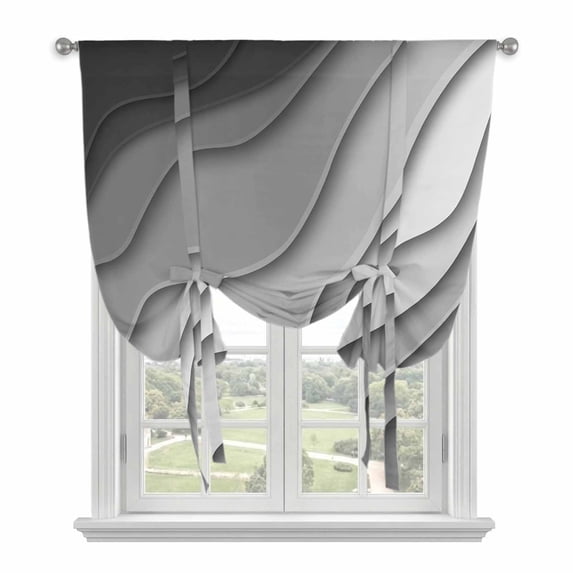 Black Grey Ombre Tie Up Curtains for Kitchen Windows,Adjustable Rod Pocket Valance 54 Inch Long, Modern Geometric Abstract Aesthetic Cream Window Treatment Balloon Roman Blind Shade, 42" x 54"