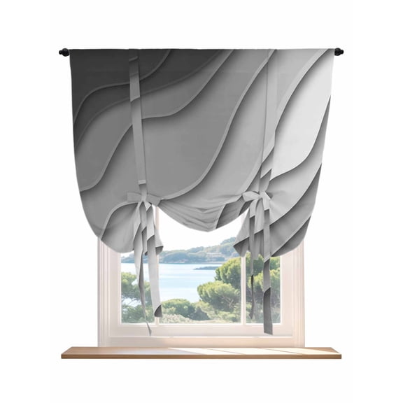 Black Grey Ombre Tie Up Curtains for Windows 54 Inch Length Balloon Curtains Kitchen Adjustable Balloon Window Shade Modern Geometric Abstract Aesthetic Cream Tie Up Bathroom Curtain Window 42"x54"