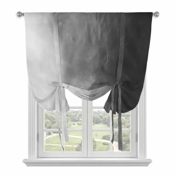 Black Grey Ombre Tie Up Curtains for Windows, Adjustable Balloon Window Shades, Coastal Beach Modern Abstract Art Kitchen Window Treatments Farmhouse Short Curtains with Rod Pocket 42"x45"