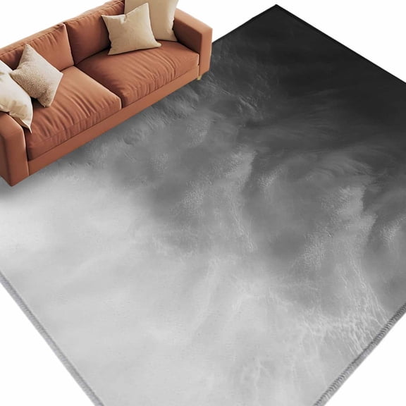 Black Grey Ombre Washable Area Rug 5 x 7 ft Coastal Beach Modern Abstract, Soft Non Slip Rugs Stain Repellent Indoor Felt Carpet for Living Dining Room Bedroom Home Office