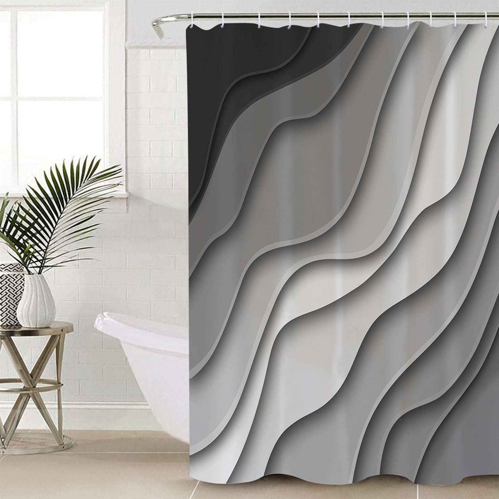 Black Grey Ombre Waterproof Fabric Shower Curtain, Modern Geometric ...