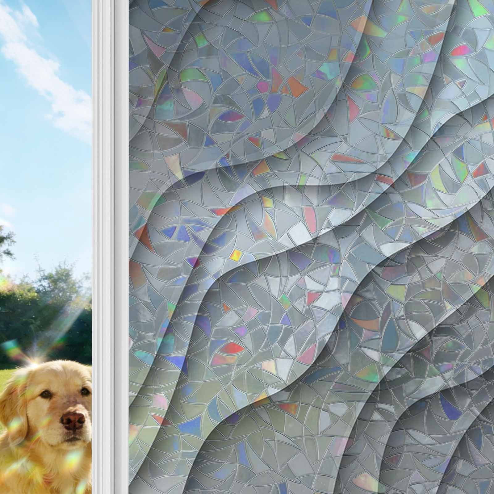 Black Grey Ombre Window Privacy Film Stain Glass,Reusable Decorative Rainbow Window Film,Modern Geometric Abstract Aesthetic Cream Static Cling Sun Blocking Stickers Decals Covers 23.6" x 59" (2pcs)