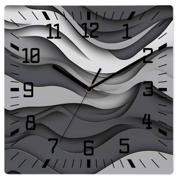 Black Grey Ombre Wooden Wall Clock Silent Non Ticking, Abstract Grey Wave Texture Gradient Square Wall Clocks Battery Operated, Decor Clock for Home Office, Living Room, Kitchen, 10 Inch