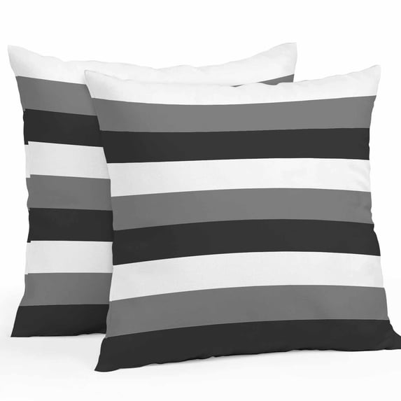 Black Grey Outdoor Pillow Covers Pack of 2 and White Striped Geometric Waterproof Throw Pillow Covers Decorative Cushion Cases for Patio Garden Tent Balcony Couch 24x24 inch