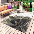 thumbnail image 1 of Black Grey Outdoor Rug for Patio/Deck/Porch, Non-Slip Large Area Rug 6 x 9 Ft, Vintage Gold Ink Floral Chinese Painting Indoor Outdoor Rugs Washable Area Rugs, Reversible Camping Rug Carpet Runner, 1 of 8