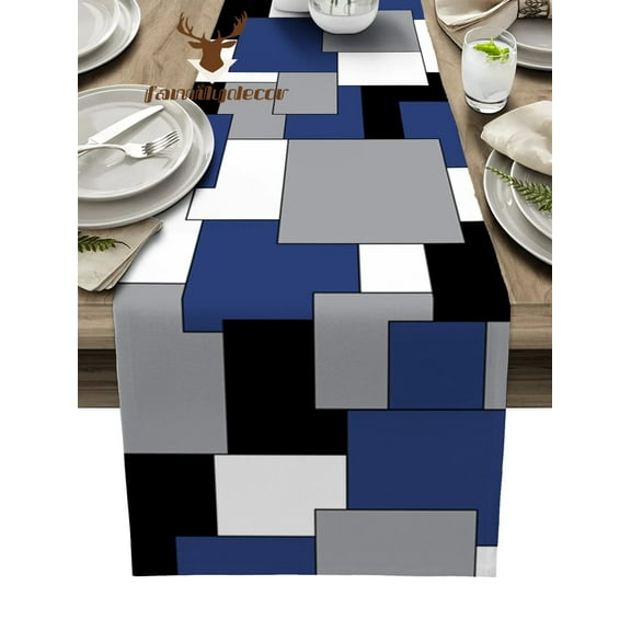 Black Grey Patchwork Abstract Art Table Runner Home Wedding Table Flag Mat Centerpieces Decoration Party Dining Long Tablecloth