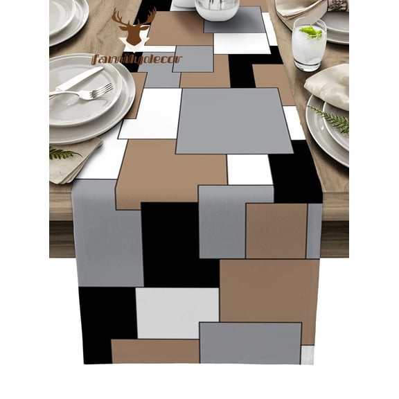 Black Grey Patchwork Abstract Art Table Runner Home Wedding Table Flag Mat Centerpieces Decoration Party Dining Long Tablecloth