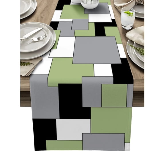 Black Grey Patchwork Abstract Art Table Runner Home Wedding Table Flag Mat Centerpieces Decoration Party Dining Long Tablecloth