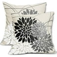 thumbnail image 1 of Black Grey Pillow Covers 20x20 Inch Gray Dahlia Flower Decorative Throw Pillows Modern Geometry Floral Outdoor Farmhouse Pillowcase Linen Square Cushion Case Decor for Home Sofa Couch Bed, Set of 2, 1 of 6