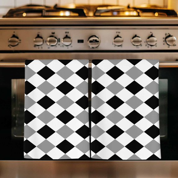 Black Grey Plaid Kitchen Towels Set of 4, Modern Geometric Minimalist Checkered Absorbent Dish Towels for Kitchen, Microfiber Hand Towel, Quick Drying Tea Towel for Cleaning Decorative Dishcloths