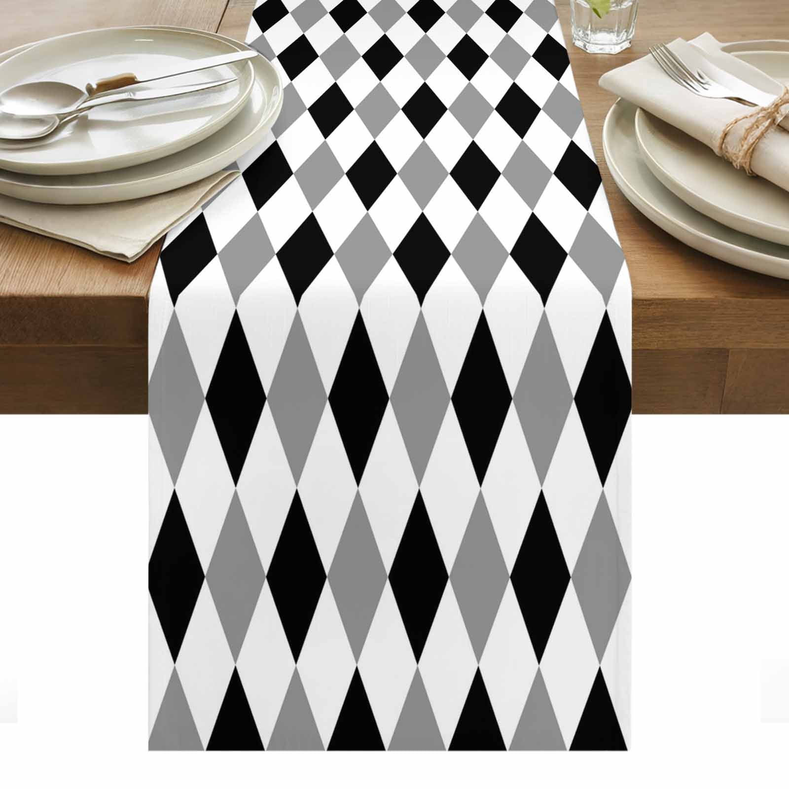 Black Grey Plaid Table Runner Modern Geometric Minimalist Checkered ...