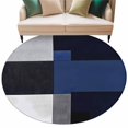 thumbnail image 1 of Black Grey Round Area&nbsp;Rug 8ft Blue Geometric Abstract Color Block Modern Art Non-Slip&nbsp;Washable Circle Rugs Soft Felt Indoor Floor Mat for Bedroom Kitchen Living Room Bathroom, 1 of 9
