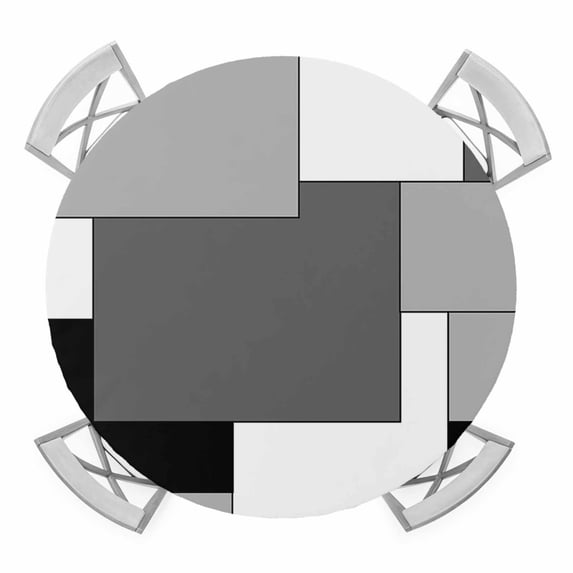 Black Grey Round Tablecloth for 55-60 Inch Tables,Fitted Table Cover with Elastic Edge,Middle Century Irregular Geo Abstract Art Waterproof Outdoor Table Cloth Protector for Patio Garden Dinner