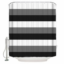 Black Grey Shower Curtain, 36" x 72", and White Striped Geometric Waterproof Bathroom Curtain Washable Shower Curtain Set with 12 Hooks