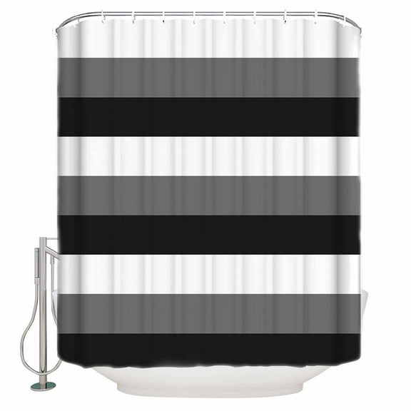 Black Grey Shower Curtain, 36" x 72", and White Striped Geometric Waterproof Bathroom Curtain Washable Shower Curtain Set with 12 Hooks
