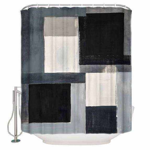Black Grey Shower Curtain, 72" x 72", Modern Abstract Art Geometric Waterproof Bathroom Curtain Washable Shower Curtain Set with 12 Hooks