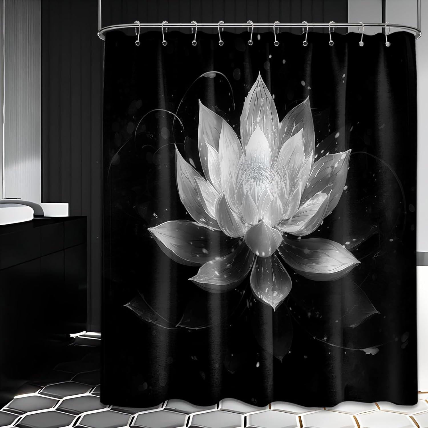 Black and Grey Shower Curtain Light Gray Lotus Flower Shower Curtains
