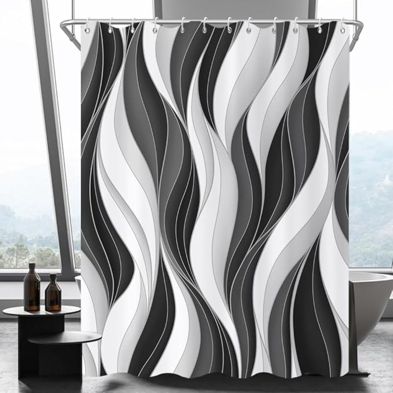 Black And Gray Shower Curtainnull