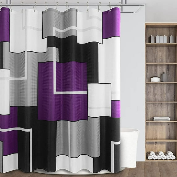 Black and Grey Shower Curtain Set with 12 Metal Hooks, Black Geometric Shower Curtain Modern Black White Silver Shower Curtains for Mens Bathroom, Decorative Bath Curtain, Water Repellent 72x72
