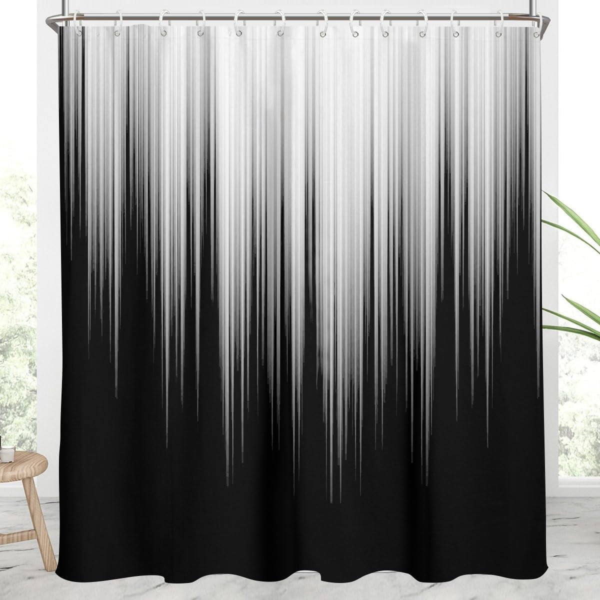 Black and Grey Shower Curtain White Gray Silver Abstract Ombre Men Gothic Art Aesthetic Trendy Extra Long XL Large Fabric Home Bathroom Decor Bathtub Set with 12 Hooks, 72x84, Modern