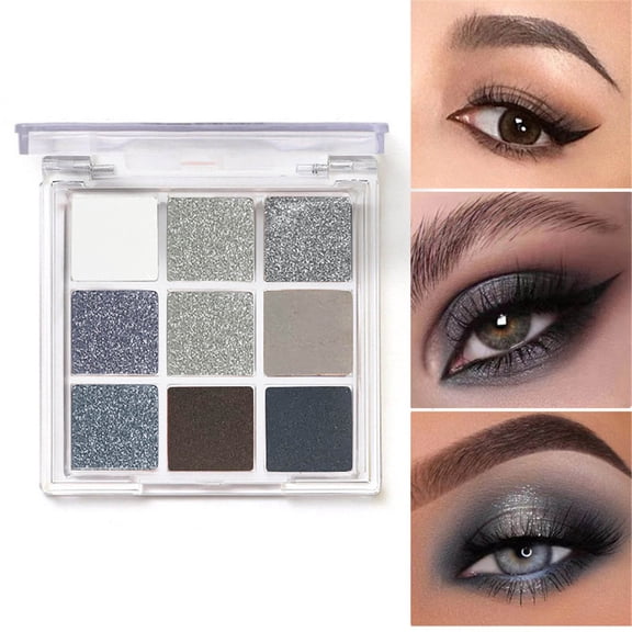Black Grey Silver Eyeshadow Palette - 9 Colors Matte & Shimmer Eye Makeup Palette, Waterproof, Cool Toned Smokey Eyeshadow, Goth Style, with Prism Mirror, Black Glitter Eyeshadow Makeup Organizers