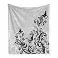 thumbnail image 1 of Black and Grey Soft Flannel Fleece Throw Blanket, Grunge Illustration of Butterflies and Floral Details, Cozy Plush for Indoor and Outdoor Use, 50" x 70", Charcoal Grey Pale Taupe, by Ambesonne, 1 of 5