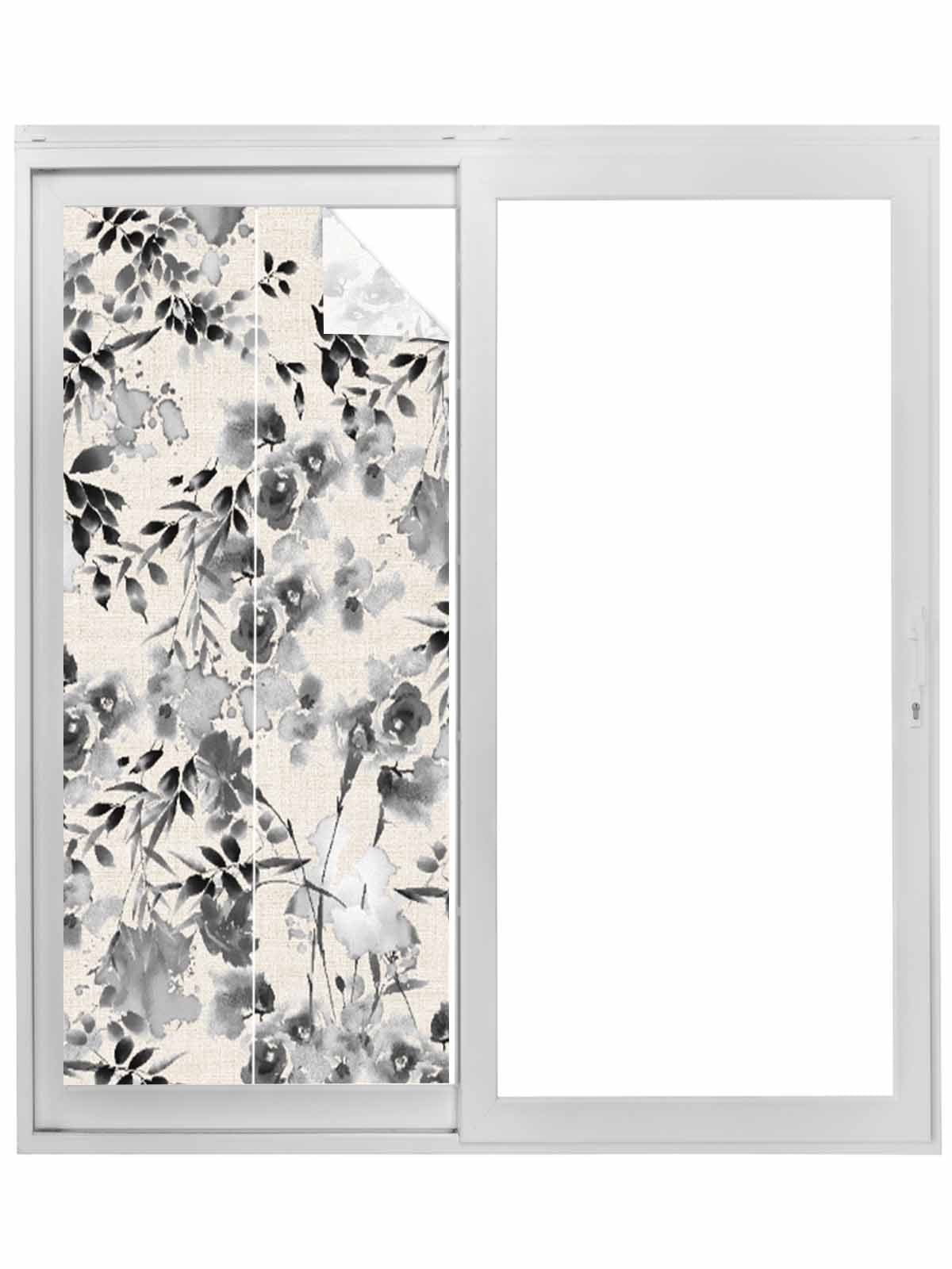 Black Grey Spring Floral Window Privacy Film, Summer Botanical ...
