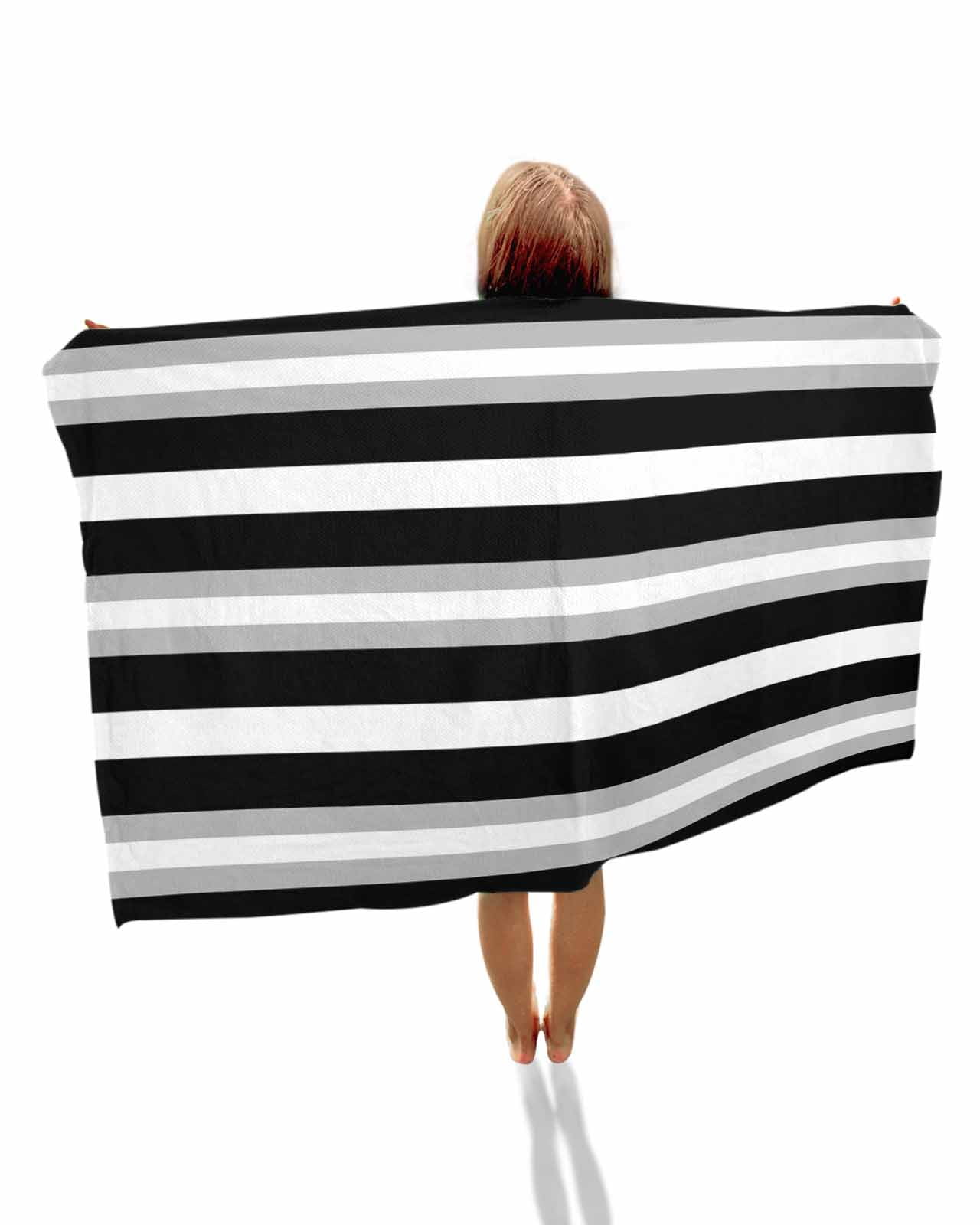 Black Grey Stripe Beach Towels Oversized Super Absorbent, Minimalist Farmhouse Striped Lightweight Bath Towel Quick Dry Sets For Bathroom/Pool/Rv Camping/Beach Play/Gym Room/Picnic 35"x70"