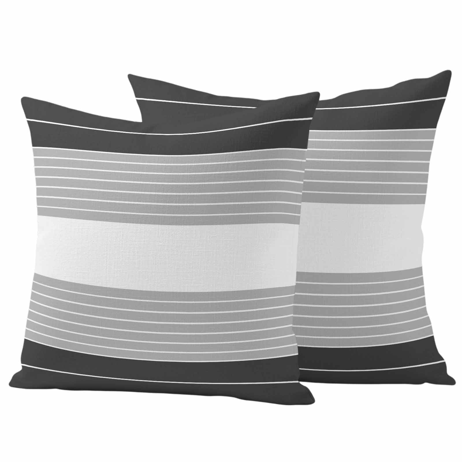Black Grey Stripe Outdoor Waterproof Pillow Covers, Modern Art Horizontal Striped Decorative Square Throw Pillowcase Sofa Cushion Sham for Patio/Couch/Chair, 18"x18" 2 Pack