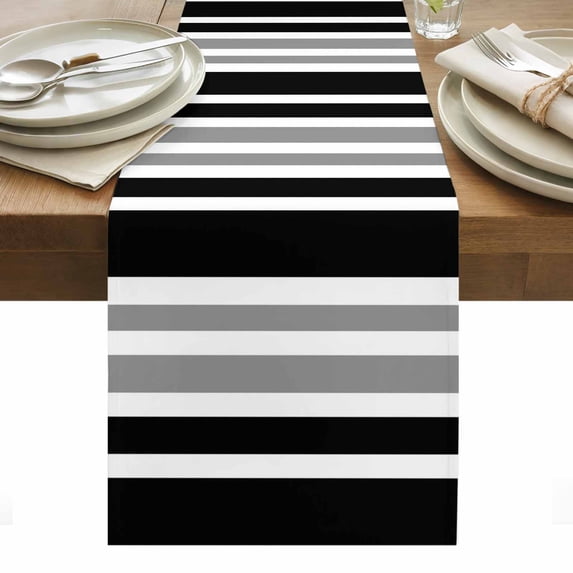 Black Grey Stripe Table Runner - 48 Inch Long, Kitchen Dining Table Runner Dresser Scarves, Farmhouse Minimalist Striped Farmhouse Decor for Coffee Tables Wedding Party Banquet