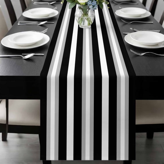 Black Grey Stripe Table Runner 72 Inches Long, Minimalist Farmhouse Striped Kitchen Coffee Dining Table Decoration for Home Party Birthday Wedding Home Decor 13x72 Inches