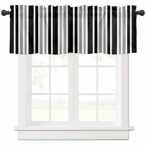 Black Grey Stripe Valances for Windows Farmhouse Kitchen Curtains Valances Rod Pocket Valance Curtains for Kitchen Windows Farmhouse Minimalist Striped Window Valances for Bathroom Bedroom 60"x18"