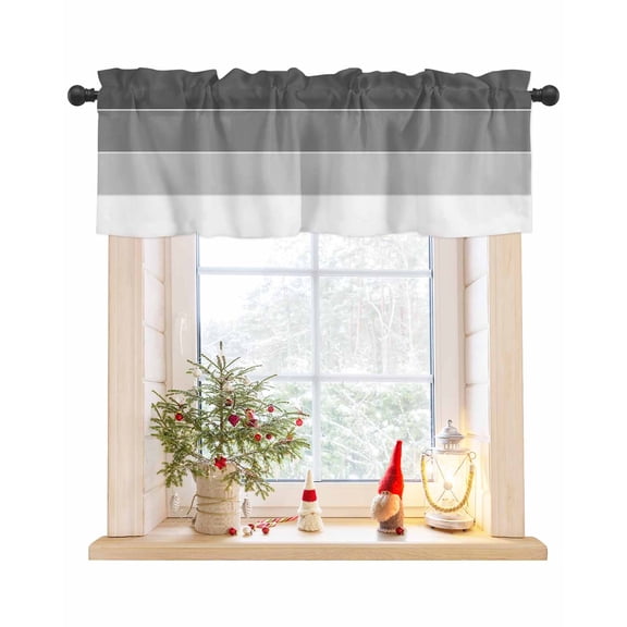 Black Grey Striped Curtain Valance for Windows/Living Room/Kitchen/Bathroom/Café, Short Rod Pocket Tier Curtain Window Panel Geometric Modern Horizontal Simple Lines Topper Curtain 42''x18''