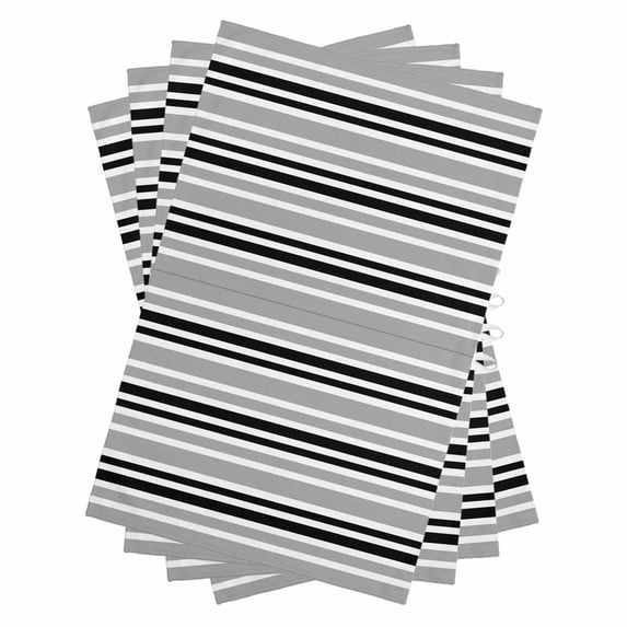 Black Grey Striped Kitchen Towels Set of 4, Water Absorbent Dish Towel, Horizontal Lines Simple Minimalist Decorative Hand Towels - Quick Drying Cloth for Cooking Baking, 18x28 Inch