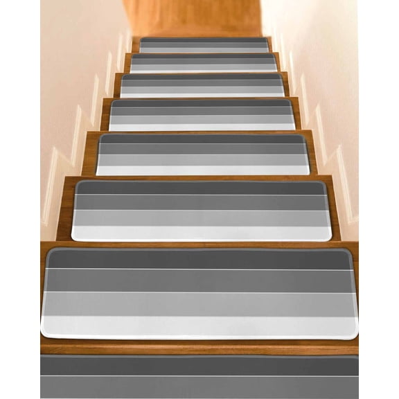 Black Grey Striped Stair Treads for Wooden Steps Indoor Runner Rug Carpet, Farmhouse Modern 4 Pieces Peel and Stick Staircase Step Treads Covers Washable Throw Door Mats, 30"x8"