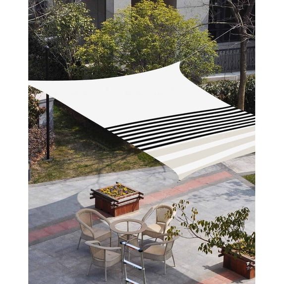 Black Grey Striped Sun Shade Sail 6.5'x10' Rectangle Outdoor Shade Canopy, Modern Farmhouse Stripes Porch Shades Outdoor Sun Blocking Screen, Sunshade Cloth Covers for Patio/Deck/Garden