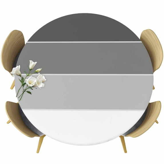 Black Grey Striped Table Cloth, Round Fitted Tablecloths with Elastic Edge, Farmhouse Modern Wipeable Waterproof Table Cover for Kitchen Wedding 55-60 Inches