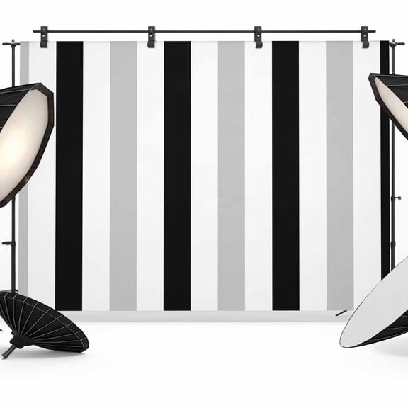 Black Grey Stripes Backdrop for Photography,Fabric Photo Background Backdrop,White Striped Vertical Modern Geometric Photo Booth Background for Portrait Photoshoot Video Wedding Banner 7x5ft