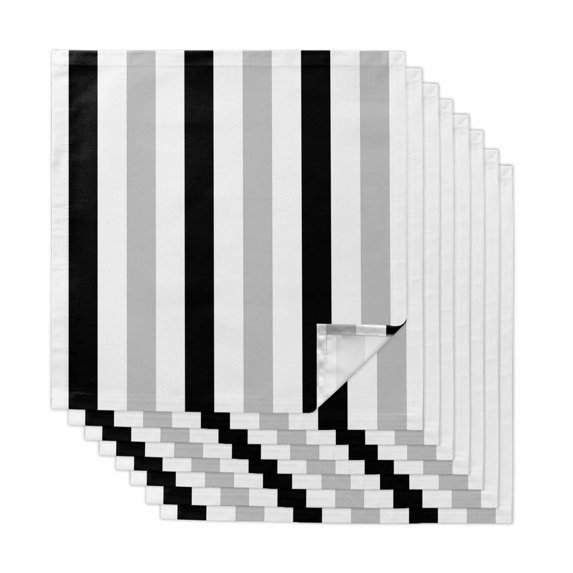 Black Grey Stripes Cloth Napkins, White Striped Vertical Modern Geometric Washable and Reusable Dinner Napkins Set of 8, Table Napkin for Kitchen Party Birthday Wedding Hotel Housewarming 20"x20"