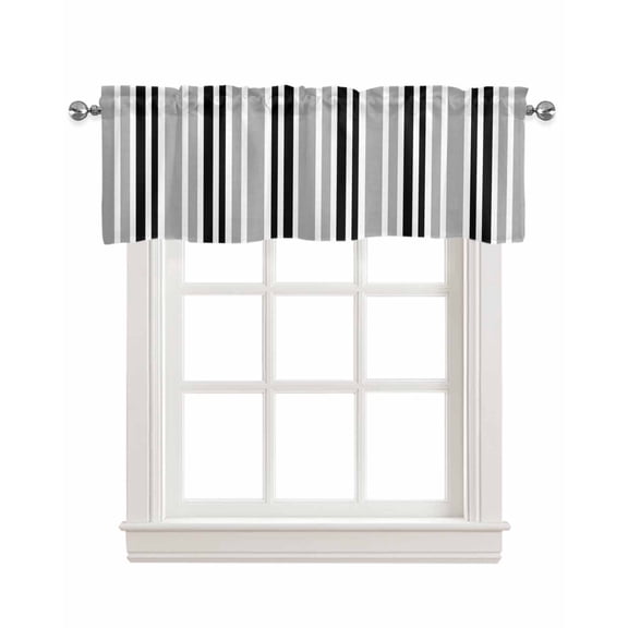 Black Grey Stripes Kitchen Valances for Windows Farmhouse Linen Window Valance Curtain for Living Room Window Treatment Simple Striped Lines Minimalist Modern Valance Rod Pocket Topper, 42 x 12 Inch